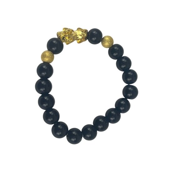 Black & Gold Beaded Feng Shui Bracelet With Pixiu Charm - Picture 7 of 8